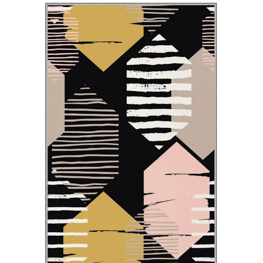 Käytävämatto Linento HMNT134, 80x150cm, musta/keltainen