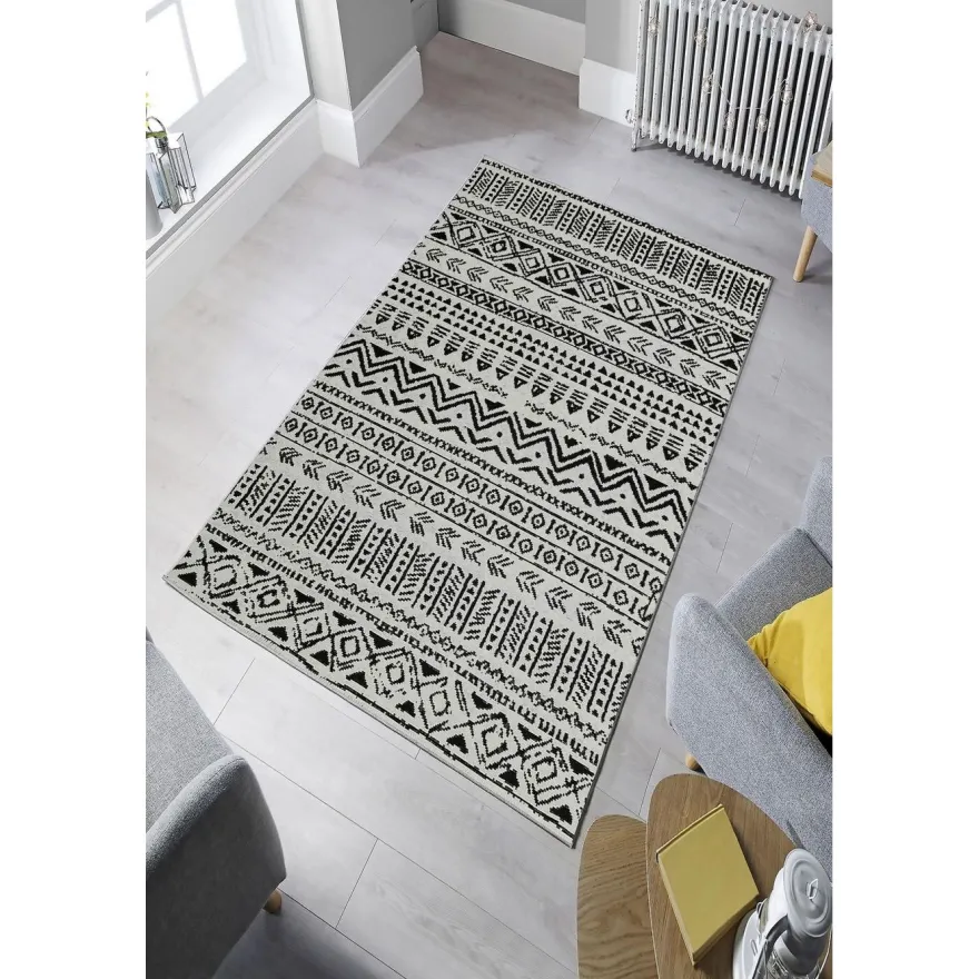 Käytävämatto Linento W1083, 80x120cm, mustavalkoinen