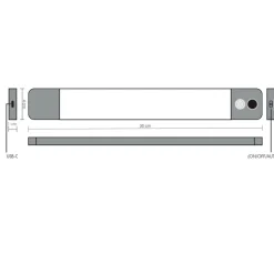 Ladattava valaisin Savo Moli sensorilla 300x40mm 2.5W 4000K magneettikiinnitys alumiini