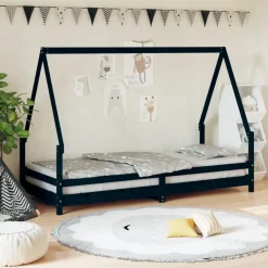 Lasten sängynrunko Talo 80x200 cm, mäntyä, musta