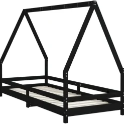 Lasten sängynrunko Talo 80x200 cm, mäntyä, musta