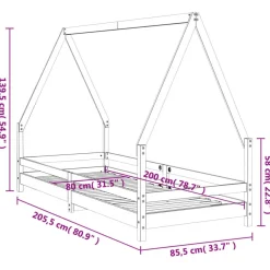 Lasten sängynrunko Talo 80x200 cm, mäntyä, musta