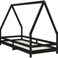 Lasten sängynrunko Talo 80x200 cm, mäntyä, musta