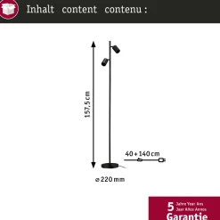 Lattiavalaisin Paulmann Lirena 157.5 cm max. 2x7W, mattamusta