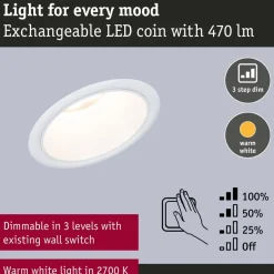 LED-alasvalo Paulmann Cole Ø88mm IP44 6W 470lm himmennettävä 2700K