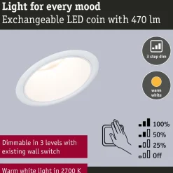 LED-alasvalo Paulmann Cole Ø88mm IP44 6W 470lm himmennettävä 2700K