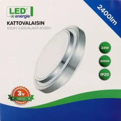 LED-kattovalaisin LED Energie, 3000K, alumiinikehys, hopea, eri kokoja