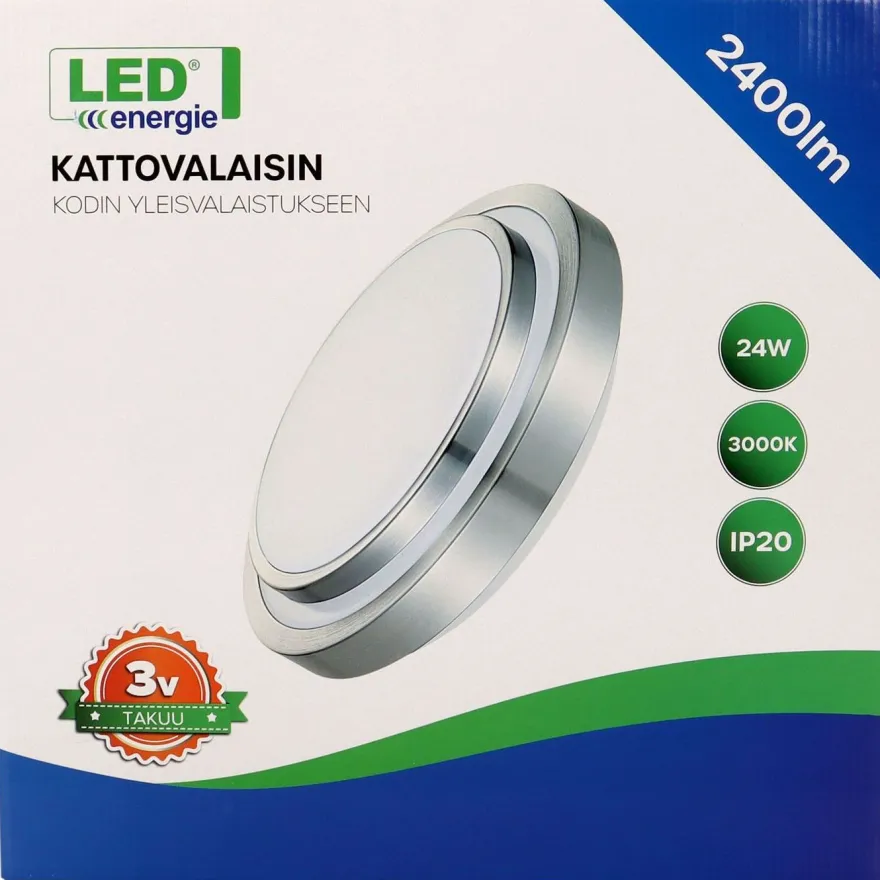 LED-kattovalaisin LED Energie, 3000K, alumiinikehys, hopea, eri kokoja