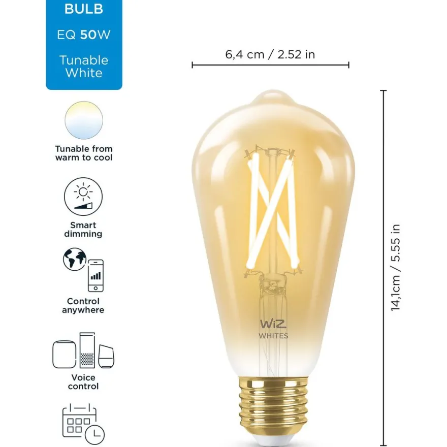 LED-älylamppu Wiz ST64 Tunable White, Wi-Fi, 50W, E27, meripihka