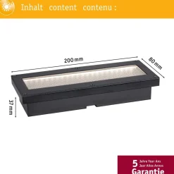 LED-maavalaisin aurinkokennolla Paulmann Domenic, 8x20cm, IP67, 3000K, musta