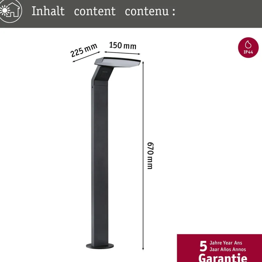 LED-pollarivalaisin liiketunnistimella Paulmann Zenera, 67cm, IP44, 2200-3000K, korroosionkestävä, antrasiitti