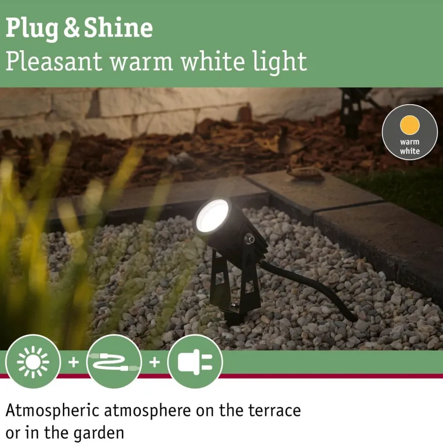 LED-puutarhaspotti Paulmann Plug & Shine maapiikki IP65 3000K 3.5W musta