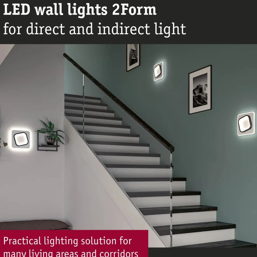 LED-seinävalaisin Paulmann 2Form 24x24cm 4000K 1600lm/1125lm 13/9W valkoinen/musta