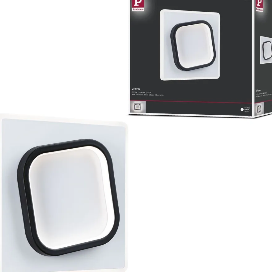 LED-seinävalaisin Paulmann 2Form 24x24cm 4000K 1600lm/1125lm 13/9W valkoinen/musta