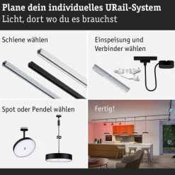 LED-spottivalaisin kiskoon Paulmann URail Smart Home Zigbee 3.0 Hildor, Ø18cm, 500lm, 7.5W, RGBW+, himmennettävä, 230V