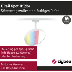 LED-spottivalaisin kiskoon Paulmann URail Smart Home Zigbee 3.0 Hildor, Ø18cm, 500lm, 7.5W, RGBW+, himmennettävä, 230V