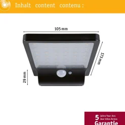LED-ulkoseinävalaisin aurinkokennolla Paulmann Solveig, IP44, 3000K, liike- ja hämärätunnistin, musta