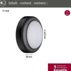 LED-ulkoseinävalaisin Paulmann, IP44, 140mm, 3000K, 8W, 560lm, harmaa