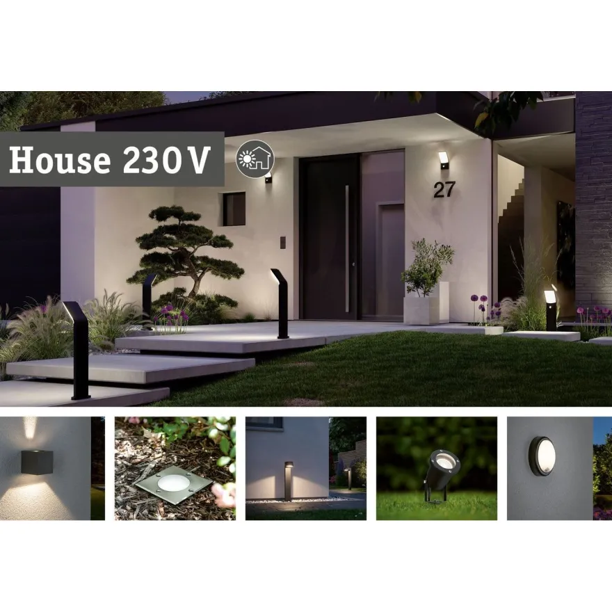 LED-ulkoseinävalaisin Paulmann Mesana, IP44, 24x16.5cm, 3000K, antrasiitti