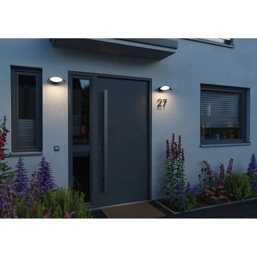 LED-ulkoseinävalaisin Paulmann Mesana, IP44, 24x16.5cm, 3000K, antrasiitti