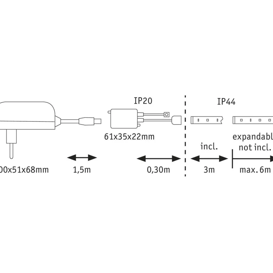 LED-valonauha Paulmann MaxLED 250, aloituspakkaus, IP44, 230lm/m RGBW+, 24VA, eri kokoja