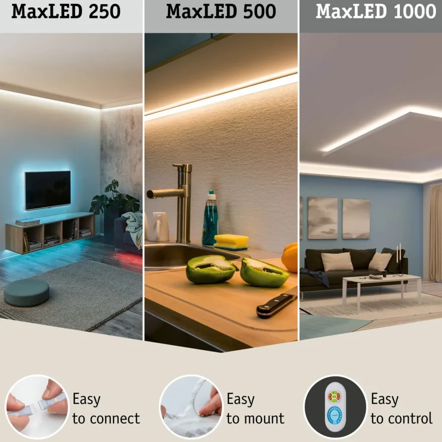 LED-valonauha Paulmann MaxLED 250, aloituspakkaus, IP44, 230lm/m RGBW+, 24VA, eri kokoja