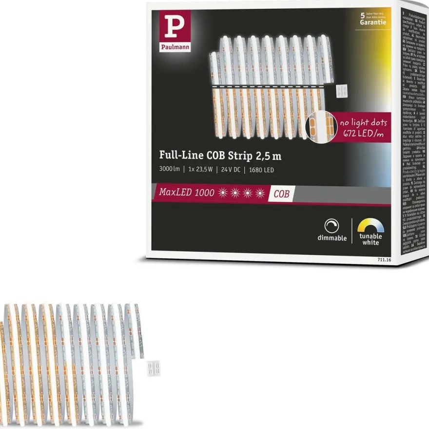 LED-valonauha Paulmann MaxLED 1000 Full-Line COB, 2.5m, 23.5W, 1200lm/m, 672LEDs/m, säädettävä värilämpötila