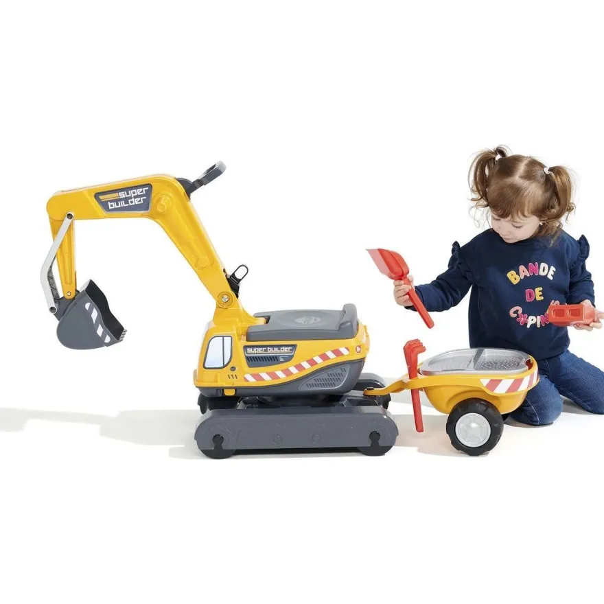 Leikkikaivinkone Falk Super Builder, perävaunulla, keltainen