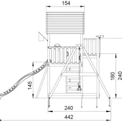 Leikkitorni Jungle Gym Palace 2.1, 2-Climb Module 220, sininen liukumäki ja 120 kg hiekkaa