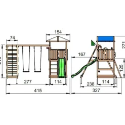 Leikkitornikokonaisuus Jungle Gym Hut 2.1, 2-Climb Module 220, ilman liukumäkeä