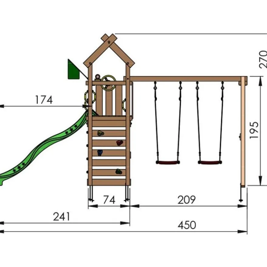 Leikkitornikokonaisuus Jungle Gym Nomad, 2-Swing Module 200, liukumäki