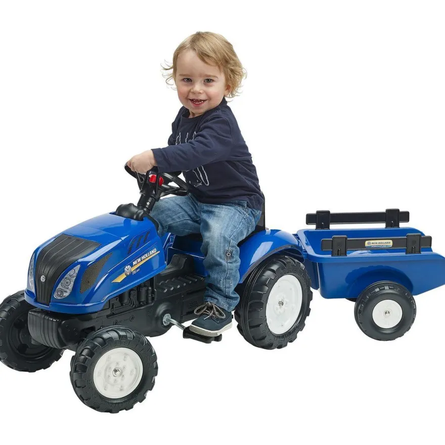 Leikkitraktori peräkärryllä Falk New Holland, sininen