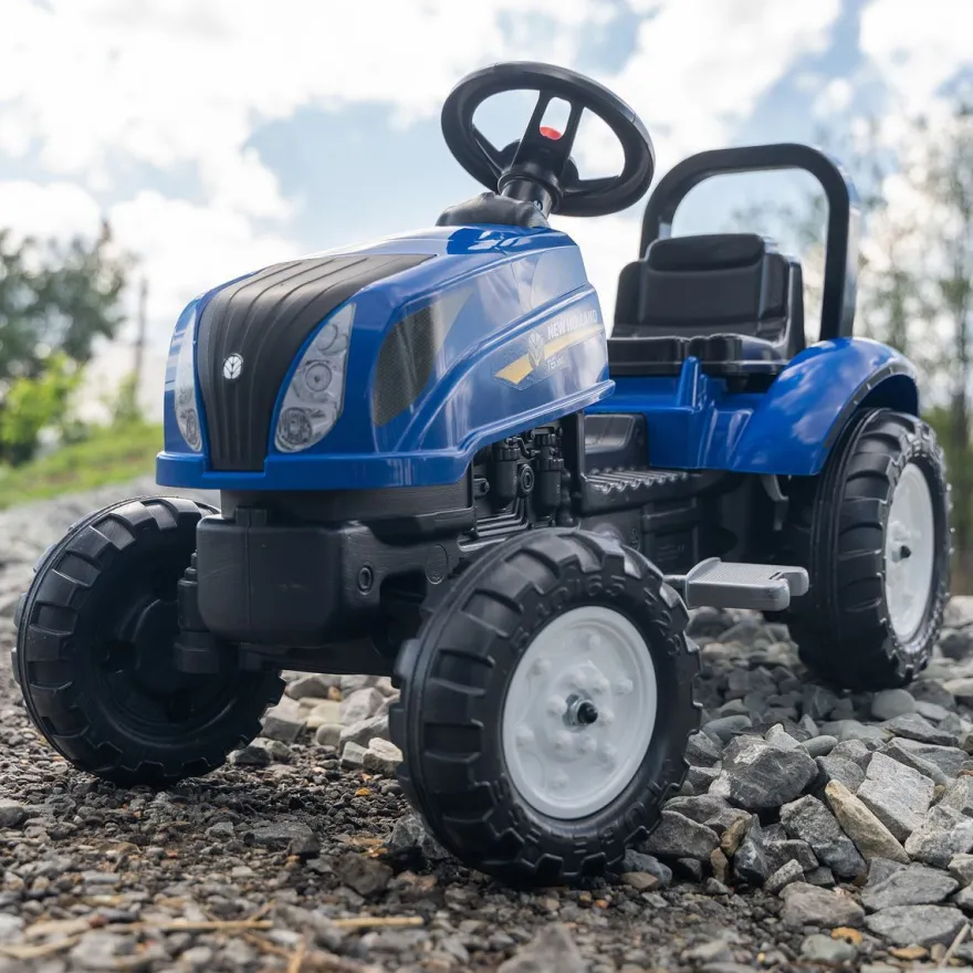 Leikkitraktori peräkärryllä Falk New Holland, sininen