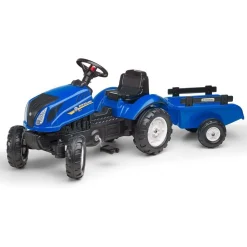 Leikkitraktori peräkärryllä Falk New Holland, sininen