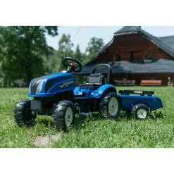 Leikkitraktori peräkärryllä Falk New Holland, sininen