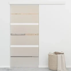 Liukuovi ESG-lasi ja alumiini 90x205 cm hopea, huurrelasi raidoilla