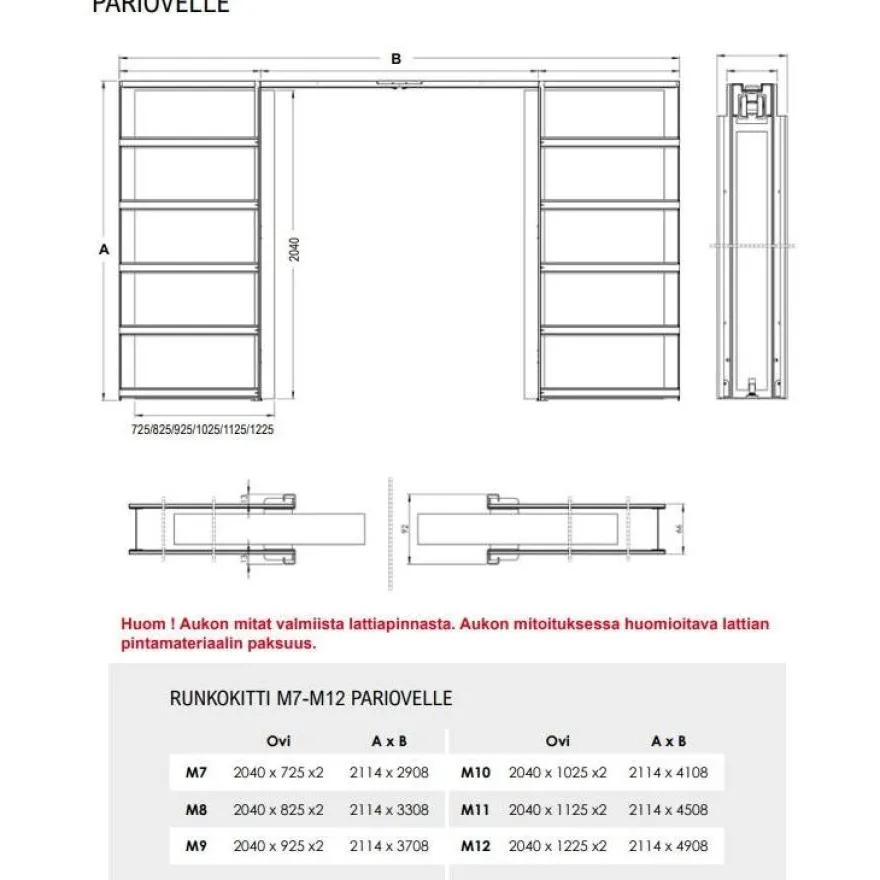 Liukuovi seinän sisään Stella Pocket Door M12, ristikko, 1225x2040mm, alumiini