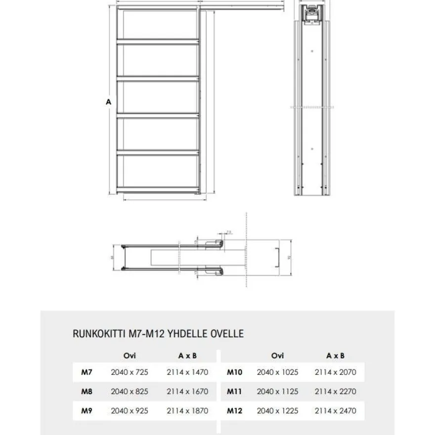 Liukuovi seinän sisään Stella Pocket Door M11, ristikko, 1125x2040mm, alumiini