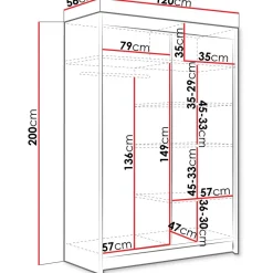 Liukuovivaatekaappi Nomla MIAMI / ALDO V, LED-valaistuksella, peilillä, 120x200cm