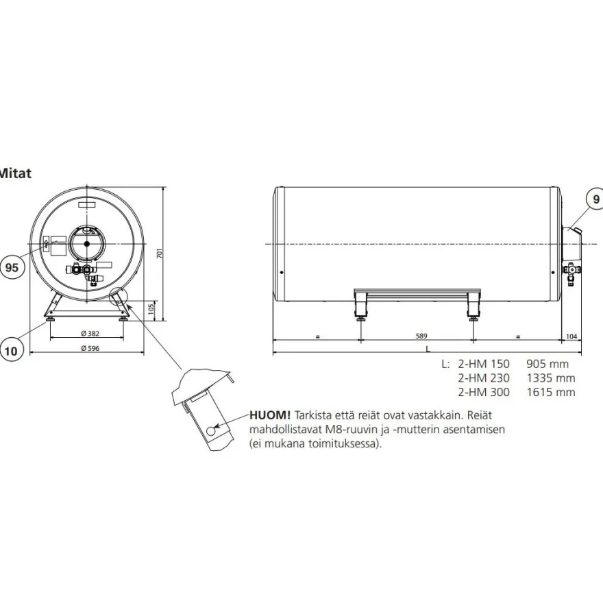 Lämminvesivaraaja Haato Sauna HM-230, rst, 230l, saunamalli