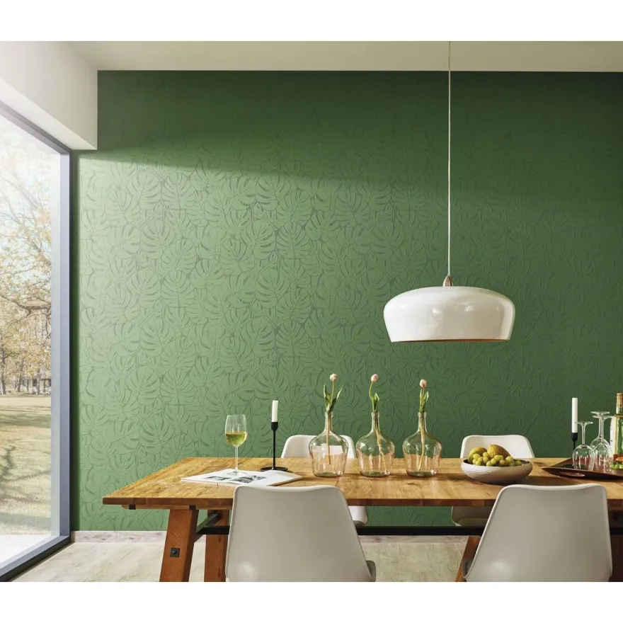 Maalattava tapetti Patent Decor Green 5723, 0,75x10,05m, peikonlehti, valkoinen