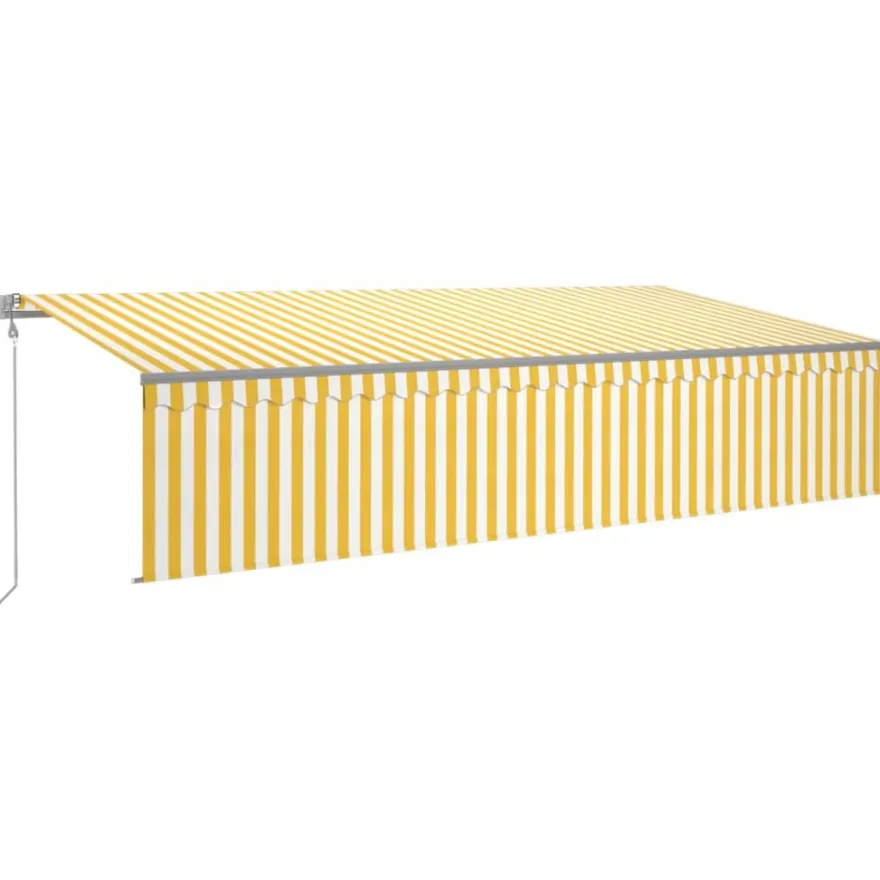 Markiisi automaattisella kelauksella, verhoilla, eri kokoja ja värejä