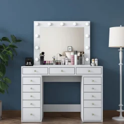 Meikkipöytä Linento Furniture BJ119 - 2895 peilillä, valkoinen