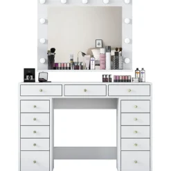 Meikkipöytä Linento Furniture BJ119 - 2895 peilillä, valkoinen
