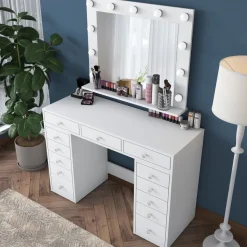 Meikkipöytä Linento Furniture BJ119 - 2895 peilillä, valkoinen