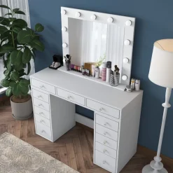 Meikkipöytä Linento Furniture BJ119 - 2895 peilillä, valkoinen