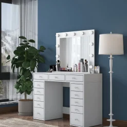 Meikkipöytä Linento Furniture BJ119 - 2895 peilillä, valkoinen