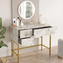 Meikkipöytä Linento Furniture Vg32, valkoinen/kulta
