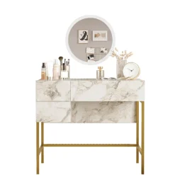 Meikkipöytä Linento Furniture Vg32, valkoinen/kulta