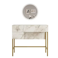 Meikkipöytä Linento Furniture Vg32, valkoinen/kulta